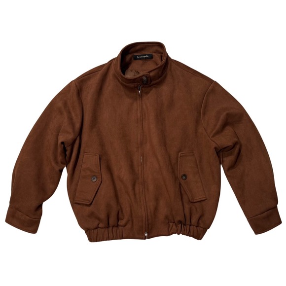 La Chapelle Jackets & Blazers - La Chapelle Brown Suede Bomber Jacket Full Zip‎ Collar Ribbed Waist Women - S/M